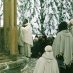 Vissarionites at prayer on top of the Holy Mountain shortly before their weekly meeting with the Saviour himself.